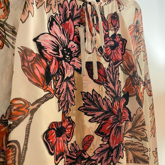 For Love & Lemons Sierra Mini Dress Sheer Vintage Pink Floral Long Sleeve Large - Picture 4 of 7